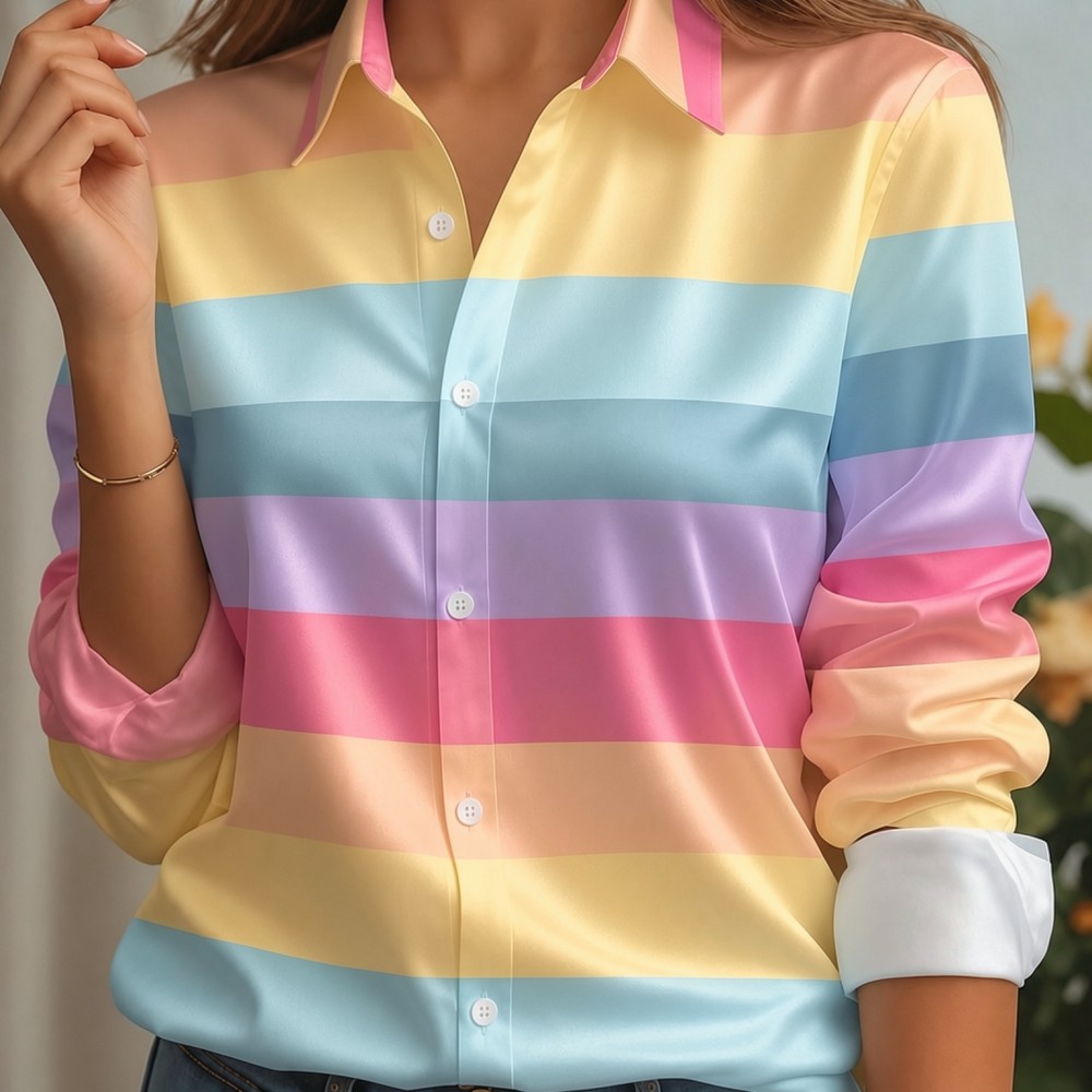 Women Top Fashion - Женская атласная блузка с отложным воротником,