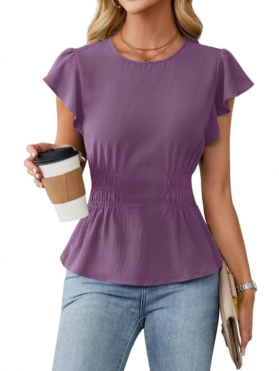 Women Top Fashion - Женская блузка с рюшами и коротким