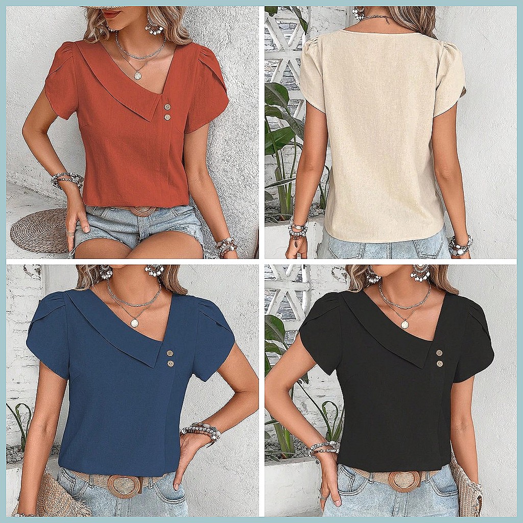Летняя винтажная однотонная бл – обзор и цена Women Top Fashion